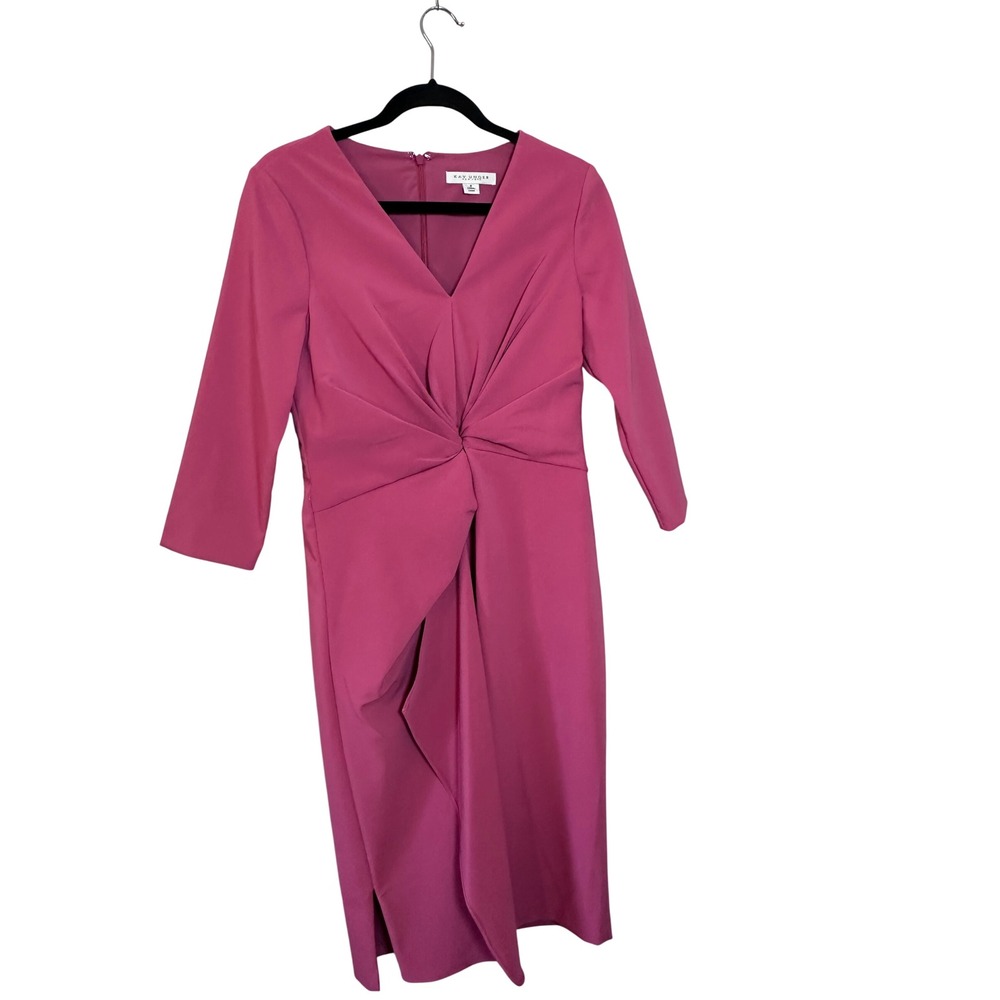Kay Unger New‎ York NWT Helen Twist Front Crepe Berry Sorbet Midi Dress Size 8